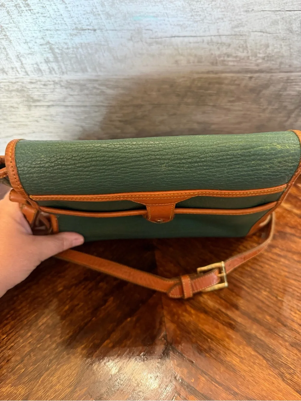 Vintage Dooney & Bourke Green All Weather Leather Essex Crossbody Purse